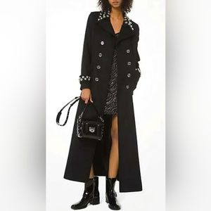 MICHAEL MICHAEL KORS • SILVER STUDDED WOOL PEA COAT